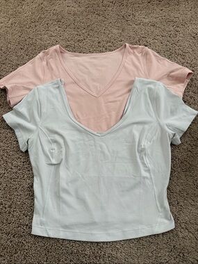 lululemon athletica V‑Neck Short Sleeve Tops - Pale Pink & White